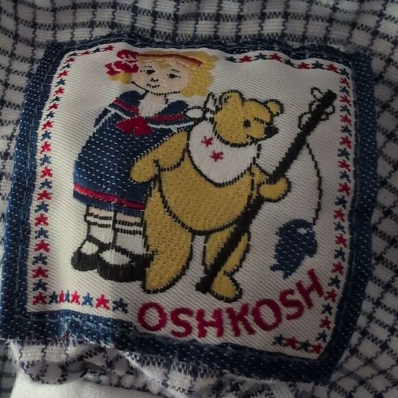 Oshkosh B'Gosh Girls Vintage Blue & White Checkered Short Romper Infant - Picture 2 of 8